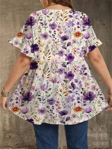 Mellowie Plus Size Women Round Neck Ruffle Trim Short Sleeve Blouse, Summer New Arrival Blouse Spring Outfits For Women Dresses Tunic Tops For Women - White - View 2