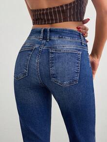 Light Blue Skinny Jeans, Classic Five-Pocket Design, Clean With Very Subtle Fading, Slightly Cropped Length - Medium Wash - View 6