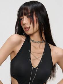 Rina Fox بادي نسائي بلون أحادي، ربطة عنق، جذاب وعملي للاستخدام اليومي - الأسود - مشاهدة 9