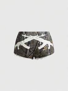 ROMWE Street Life Quần short nữ phong cách đường phố Y2K họa tiết rằn ri gợi cảm với hình súng, thích hợp cho mùa xuân/hè. - xanh quân đội - Xem 2