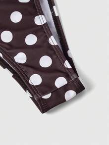 ROMWE Avant Women's Sexy Brown And White Polka Dot Bikini Set, Suitable For Beach, Elegant Casual Vacation Wear. Made Of High-Elastic Comfortable Fabric, Suitable For Music Festivals, Beach Parties, Surfing Sports, Halter Neck Tie-Back Backless Two-Piece Swimsuit Set For Women Summer - Multicolor - View 5