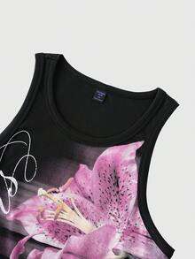 ROMWE MEN Goth Áo tank top nam in họa tiết hoa, kiểu dáng thường ngày, thích hợp cho mùa hè. - màu đen - Xem 4