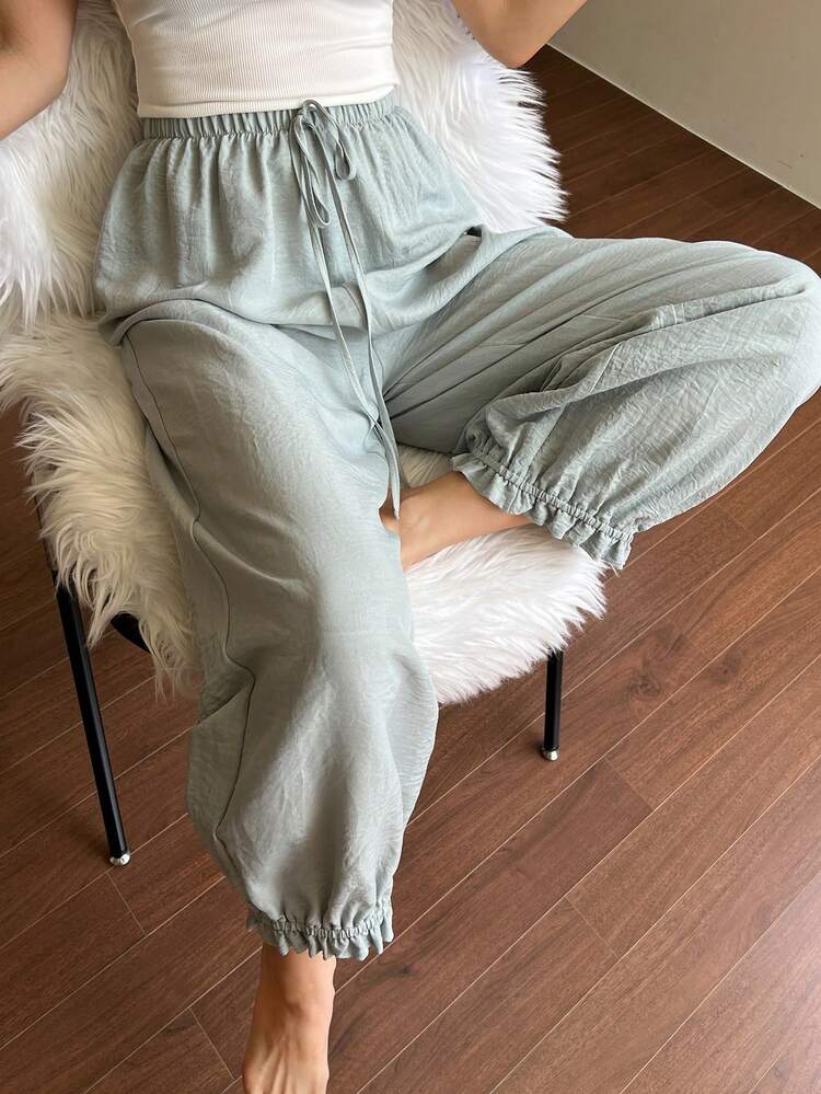 Women's Casual Solid Color Drawstring Loose Pants, Loungewear