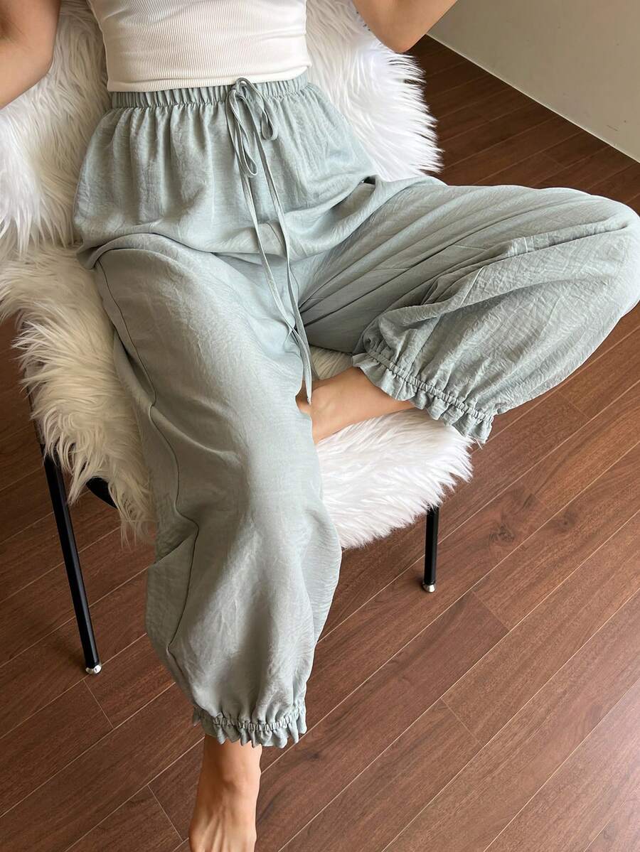 DAZY Women's Casual Solid Color Drawstring Loose Pants, Loungewear - Mint Blue - View 1