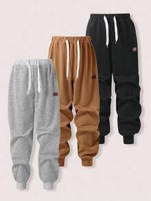 SHEIN Explorewe 青少年男孩休闲百搭纯色抽绳腰裤 - 彩色 - 查看 3