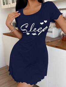 SHEIN Women's Casual Short Sleeve Love Letter Print Ins Style Nightgown, Summer - Blue - View 3