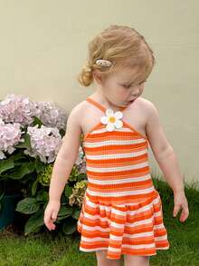 SHEIN 女婴夏季条纹吊带连衣裙 - 彩色 - 查看 7