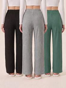 Loomlin 100%Cotton 3 Pcs Solid Knit Pant Set Sleeping Pants Cotton Pajama Pants Cotton Loungewear - Multicolor - View 2