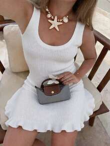 Elegant Fitted Bodycon Dress, Spring/Summer New Knit Dress For Women - White - View 3