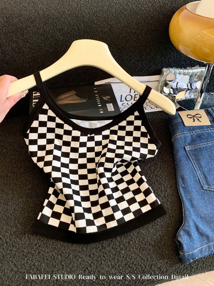 GlowEve Women Checkered Casual Versatile Daily Wear Camisole Top - Multicolor - View 1