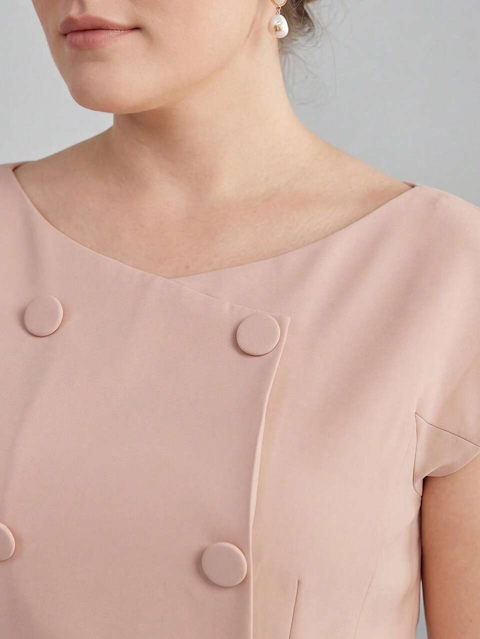 PLUS SIZE WOMEN'S BOAT NECK DOUBLE-BREASTED WAIST FLARE DRESS, SPRING/SUMMER