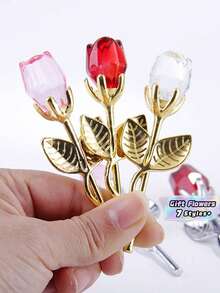 1pc Glass Rose Mini Crystal Flower Artificial Flowers,Mini Crystal Gift Box Decoration Valentine's Day New Year Easter Mother's Day Gift, Birthday Gift (Comes With Gift Packaging Box) - Multicolor - View 3