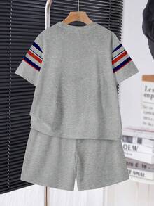 Setelan Kaos dan Celana Pendek Lengan Pendek Leher Bulat Minimalis Nyaman Kasual untuk Anak Laki-Laki Remaja - MultiWarna - View 4