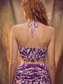 Áo kiểu nữ thời trang nhuộm tie-dye dáng ngắn cổ yếm - Màu tím hoa cà - Xem 4