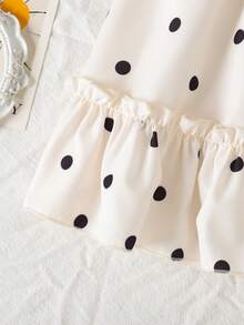 SHEIN Váy bé gái mùa hè họa tiết chấm bi đen trắng + nơ trang trí ngực + tay xòe mềm mại dễ thương - Đen và trắng - Xem 8