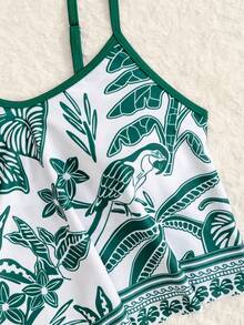 SoleilVie 2pcs/Set Printed Spaghetti Strap Bikini Top & Handkerchief Hem Bottoms - Green - View 5