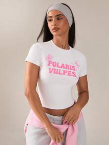 SHEIN BAE 女士休闲字母印花百搭日常穿着及运动T恤 - 白色 - 查看 1