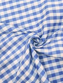 Linhara Plus Size V-Neck Ruched Plaid Blouse With Flare Sleeves, Summer - Blue - View 5