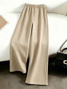 SHEIN Franclia Women's Casual Commuter Zipper Button Closure Pants, Versatile - Khaki - View 2