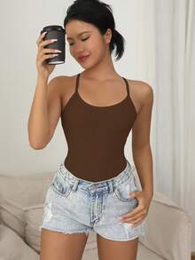 1 chiếc áo hai dây/áo tank top nữ kiểu dáng thường ngày, phù hợp cho mọi mùa. - Cà phê nâu - Xem 5