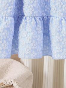 Souflis Souflis Girls Ruffle Strap Tiered Sundress, Square Neck Sleeveless Dress In Blue Woven Jacquard Fabric, Stitched Panel Hem Design - Baby Blue - View 9