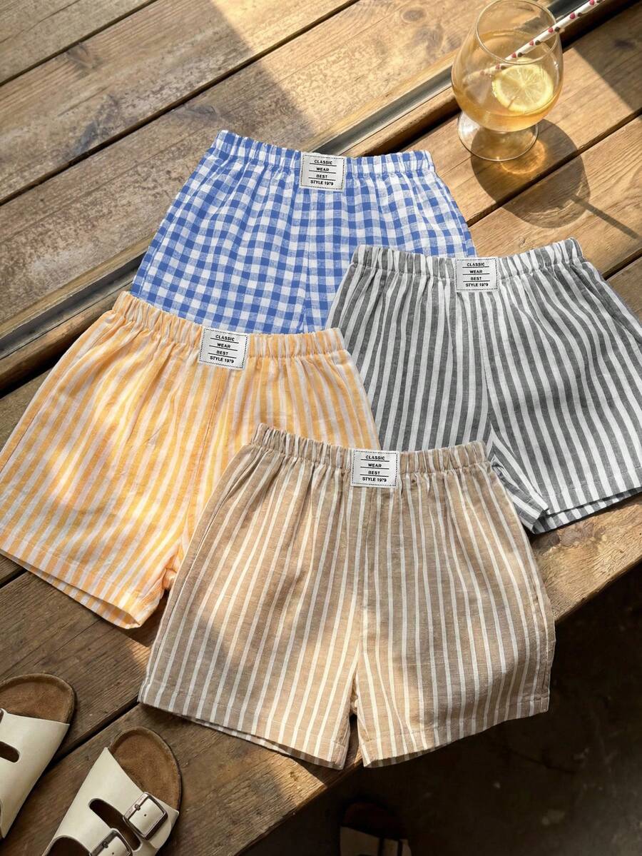 SHEIN 4pcs/Set Unisex Baby Elastic Waist Striped Shorts, Cute Summer Vacation Versatile Shorts, Beach Pants Multi-Pack - Multicolor - View 1