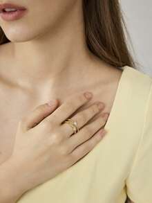 MOTF PREMIUM Anillo en forma de corazón LOVE VILLA, anillo liso de lujo ligero, anillo de dedo índice de alto nivel para mujer - Dorado - Ver 7