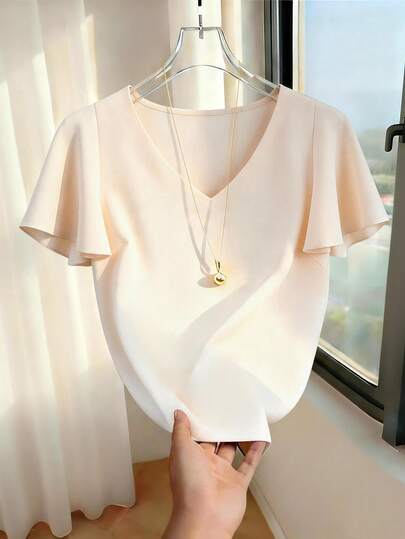 Franclia Women's Elegant Versatile Solid Color Blouse, Summer
