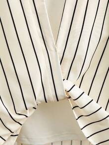 Franclia Summer Striped Splice Off-Shoulder Blouse, Elegant Vacation Outfit For Women - Apricot - View 6