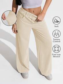 Flexra Quần jeans nữ cỡ lớn, màu trơn, cạp cao, có túi, kiểu dáng thường ngày. - trắng - Xem 1