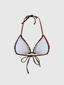 ROMWE Avant Bộ bikini chấm bi và kẻ caro kiểu retro dành cho nữ, thích hợp cho các buổi đi chơi, kỳ nghỉ, lễ hội âm nhạc, tiệc bể bơi, lễ hội hóa trang và các dịp hè khác ở bãi biển. - vàng nâu - Xem 9