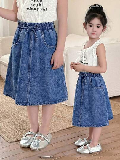 SHEIN Váy denim cho bé gái