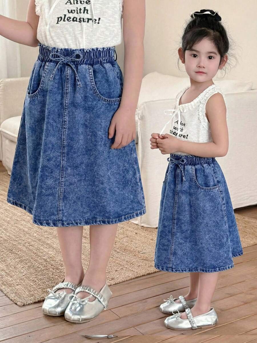 Faldas vaqueras para niñas - Azul lavado medio - Ver 1