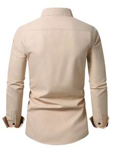 Manfinity Mode Camisa formal de manga larga con bolsillo delantero y botonadura sencilla para hombre, para negocios y ceremonias - Caqui - Ver 2