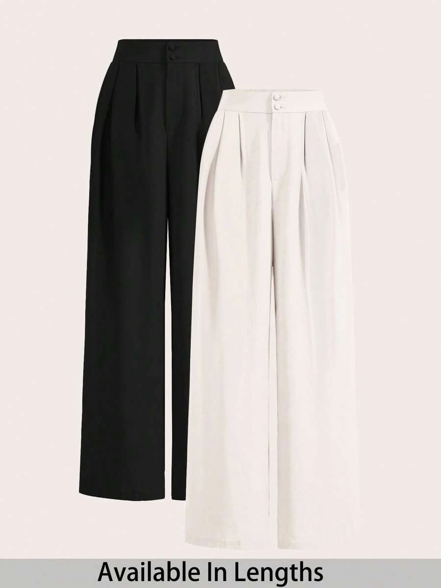 SHEIN Tall CURVE 大码夏季高腰阔腿裤套装,多件套,高腰褶皱阔腿裤,宽松长裤 - 彩色 - 查看 1