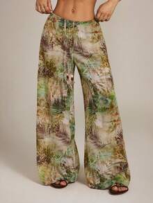 SHEIN PETITE Women's Minimalist Printed Casual Pants - Multicolor - View 7