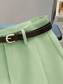 SHEIN Franclia Quần short nữ mùa hè màu trơn, đa năng, cạp trung bình hoặc cao, có thắt lưng, kiểu dáng thường ngày và đi làm. - màu xanh lá - Xem 3