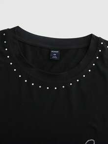ROMWE MEN Goth Men's Street American Cross Rhinestone Distressed Hem Short Sleeve T-Shirt - Black - View 4