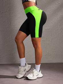 Powerista Women's Blue Color Patchwork Slim-Fit Casual Sport Shorts, For Daily Fitness & Gym, Everyday Wear Powerista Women's Blue Color Patchwork Slim-Fit Casual Sport Shorts, For Daily Fitness & Gym, Everyday Wear  Y3k  Seksi Chic  For Daily Wear Yoga Yoga Studio Tennis  Gym Indoor Outdoor Active - Black - View 3