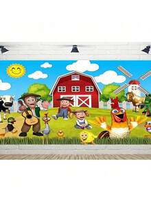 1pc Farm Animal Theme Party Decoration, Birthday Party Background Cloth, Farm Animal Background Photo Banner, - multicolor - View 4