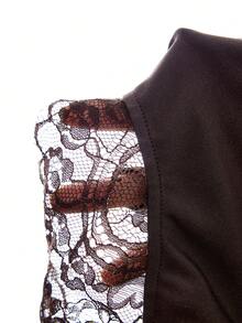 LYSMO 女士时尚性感蕾丝拼接露背吊带连体衣 - 咖啡棕 - 查看 8