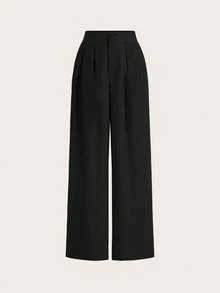 SHEIN Tall CURVE 大码夏季高腰阔腿裤套装，多件套，高腰褶皱阔腿裤，宽松长裤 - 彩色 - 查看 4