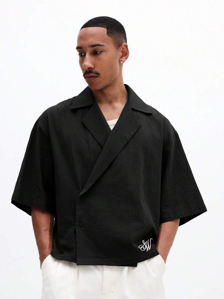 Relaxed Fit Double-Breasted Wrap Over Shirt For Casual Summer Styling Oversized Short Sleeve Button Front Top