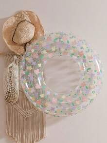 1PC Pink Small Flower Pattern Inflatable Swim Ring Pool Float Water Play Toy For Summer Beach Swimming Pool Outdoor Water Fun Party Adults Women Floating Tube Sunshine Leisure Summer Essential Beach Vacation Pool Party Decor - Colored Flowers - View 1