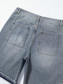 ROMWE MEN Street Life Men's Casual Contrast Color Patchwork Denim Shorts, Summer - Bronze - View 5