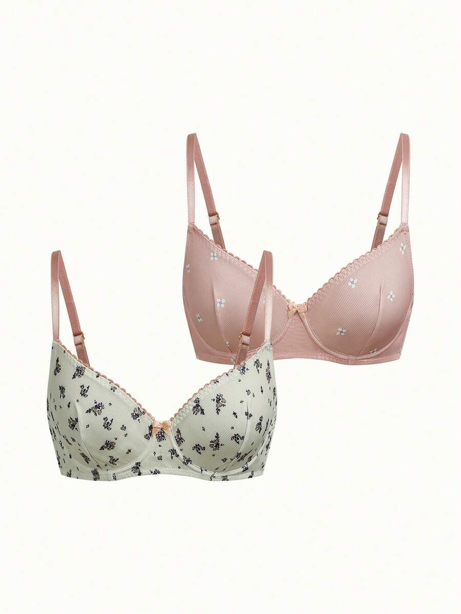 PetitDoll 2 chiếc áo ngực nữ in họa tiết, có gọng, thoải mái. - Nhiều màu - Xem 1