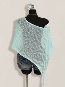 SHEIN ICON Plus Size Women Fringe Knit Sweater - Baby Blue - View 2