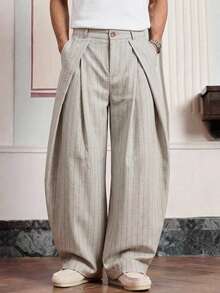 SWAVVY Pantalones casuales de hombre con rayas y corte entallado - Gris Claro - Ver 1