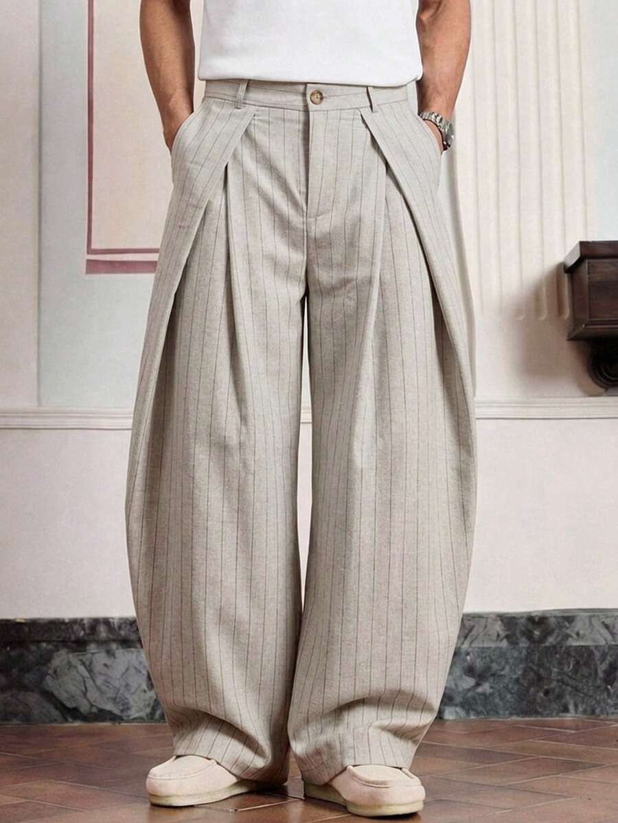 SWAVVY Pantalones casuales de hombre con rayas y corte entallado - Gris Claro - Ver 1