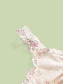 Sweetness Holiday Summer Beach Vacation Sexy Floral Lace Waist Drawstring Loose Plus Size Camisole - Baby Pink - View 4
